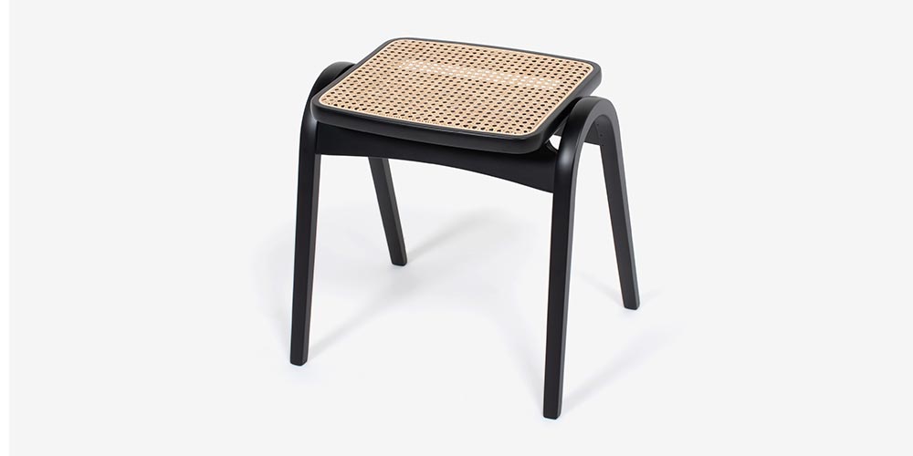 秋田木工 スツール「202-R・R2」ブナ材艶消しブラック色/座面籐張り