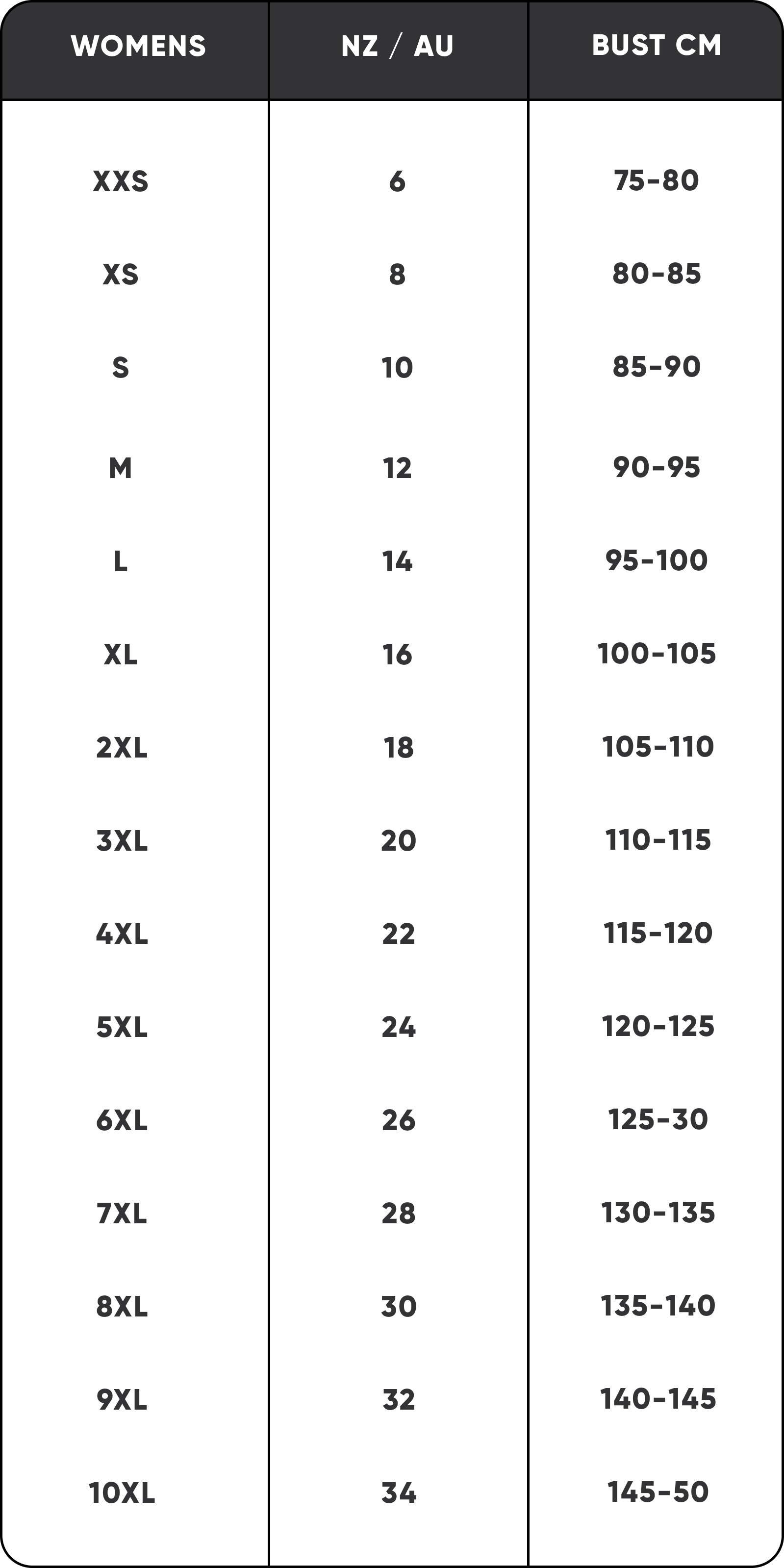 Womens Size Guide – IA.ORIGIN