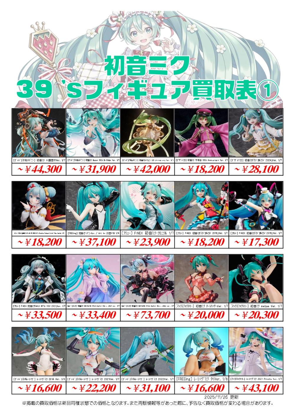 初音ミクフィギュア買取価格表-買取なら茨城鑑定団神栖店