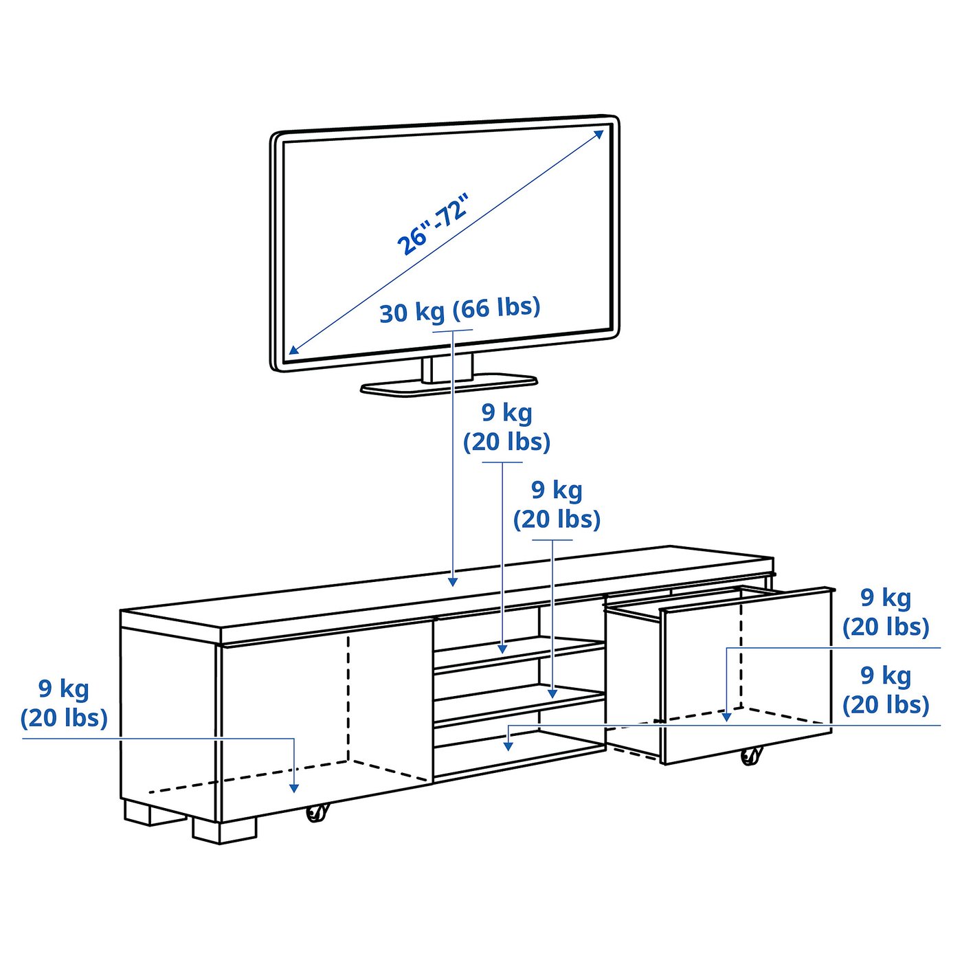 BESTÅ BURS TV bench, high-gloss white, 180x41x49 cm - IKEA Austria