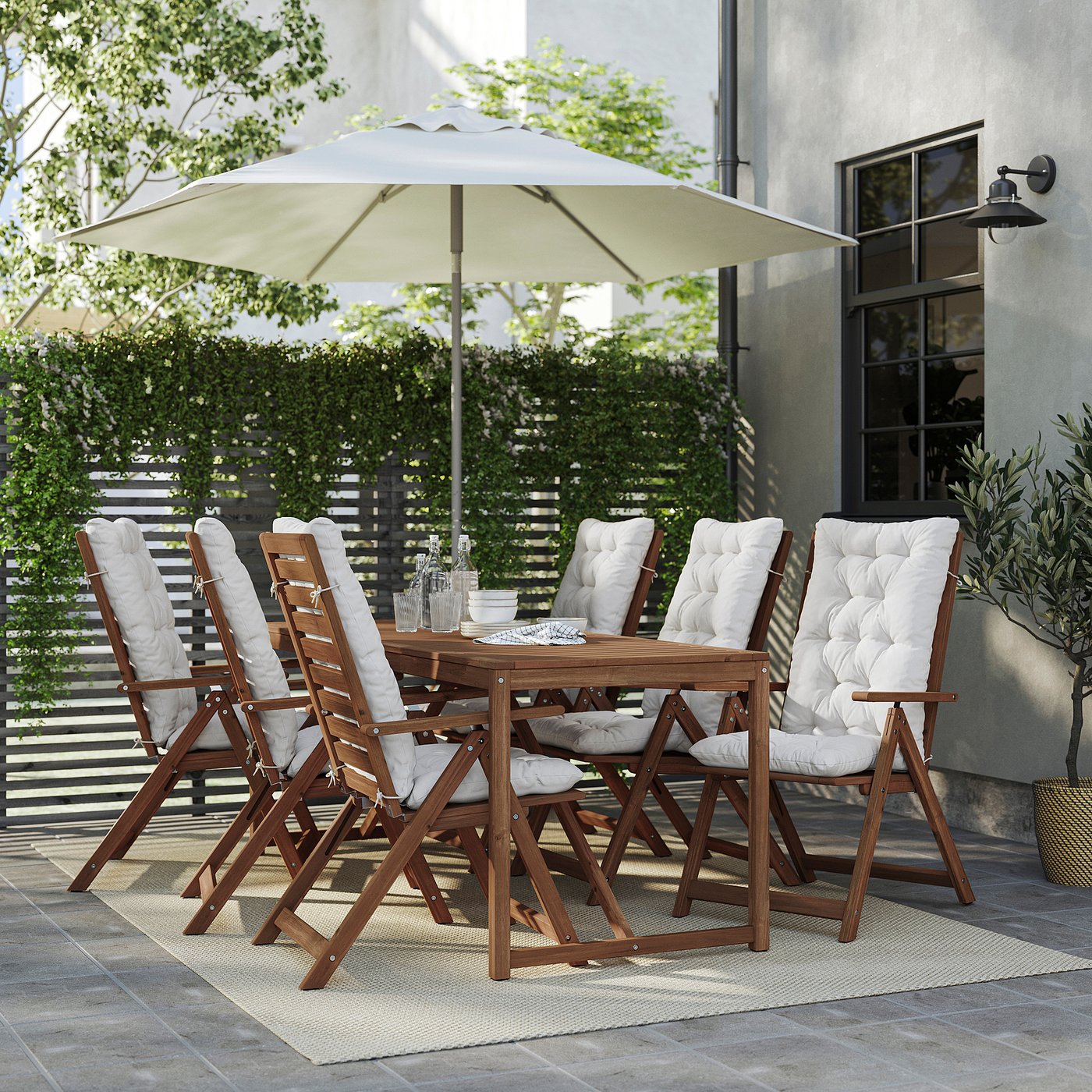 NÄMMARÖ ネッマロー テーブル＋リクライニングチェア6 屋外用, ライト