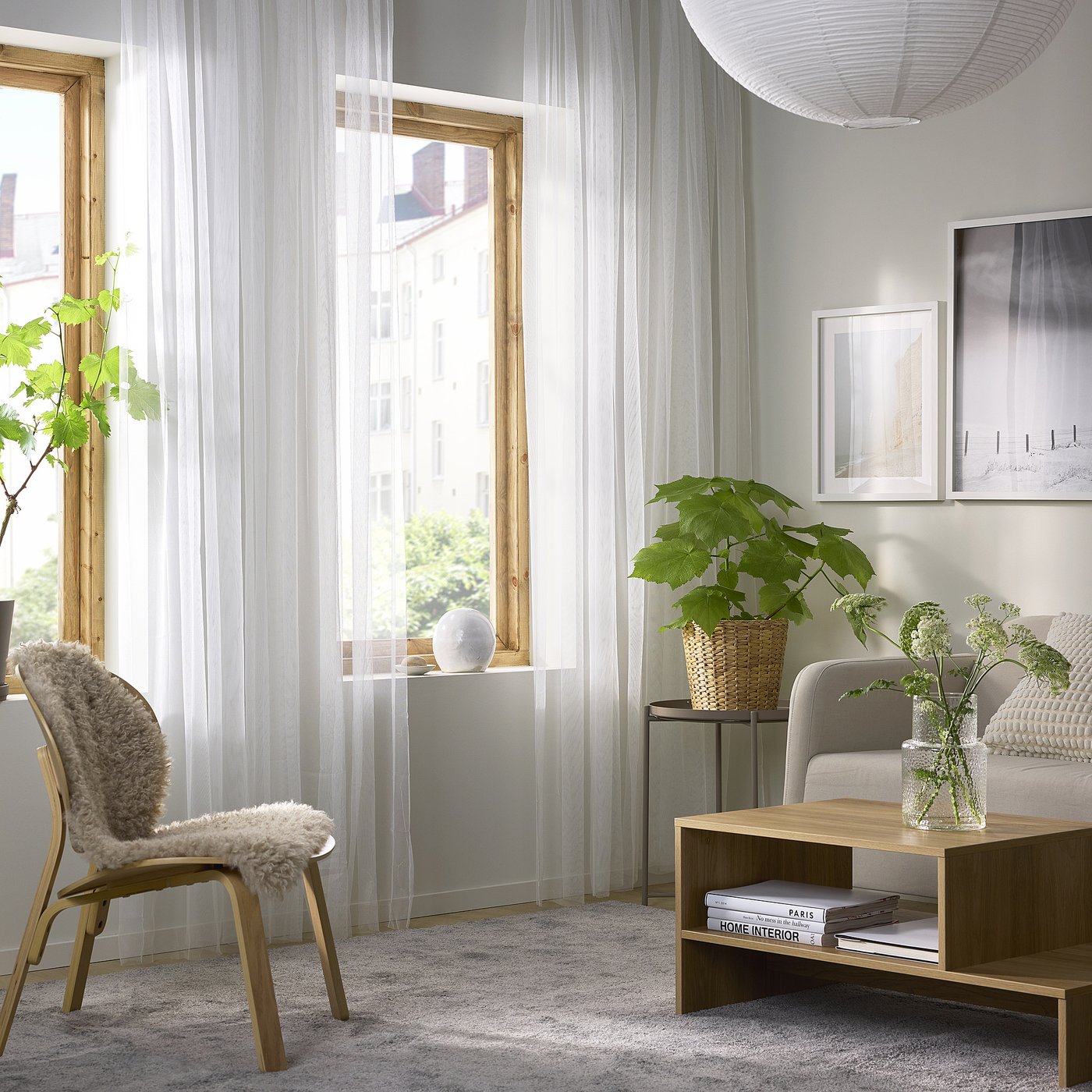 LILL リル レースカーテン1組, ホワイト/レースポール通しカーテン