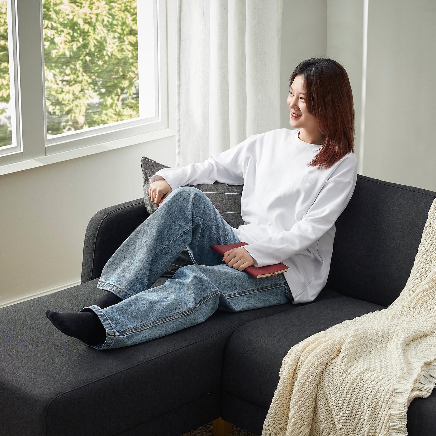 LINANÄS リーナネス 3人掛けソファ, 寝椅子付き/ヴィースレ