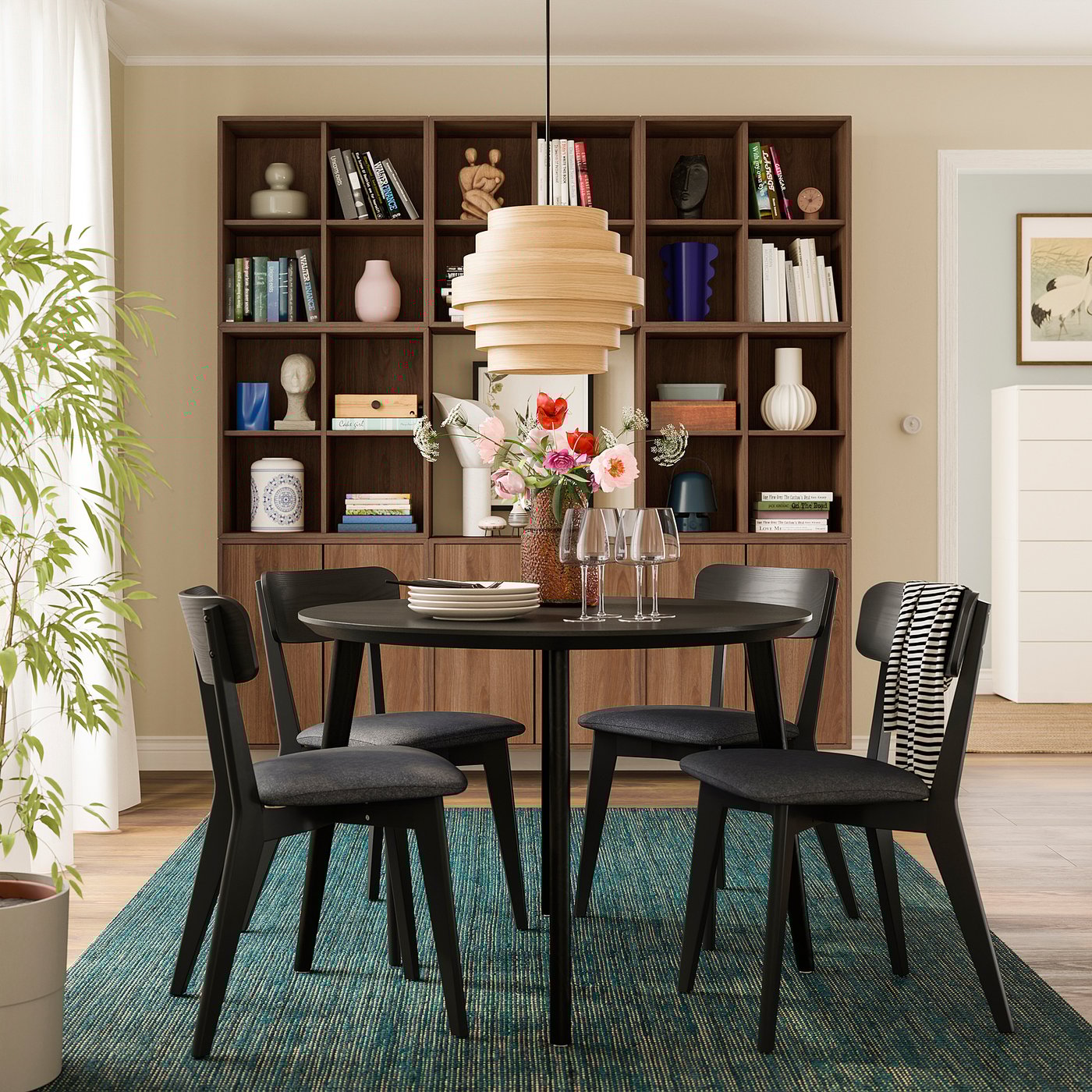 LISABO リーサボー テーブル, ブラック/アッシュ材突き板, 105 cm - IKEA