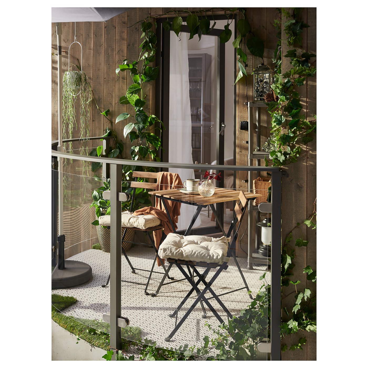 TÄRNÖ テルノー テーブル＆チェア2脚 屋外用, ブラック/ライトブラウン