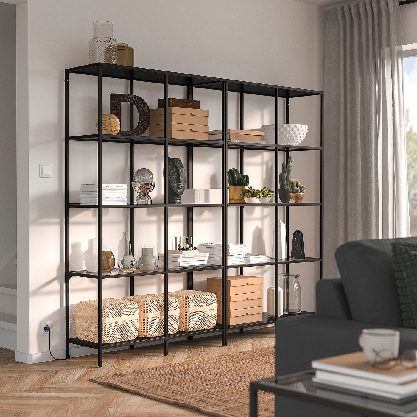 VITTSJÖ storage combination, black-brown/glass, 200x36x175 cm - IKEA