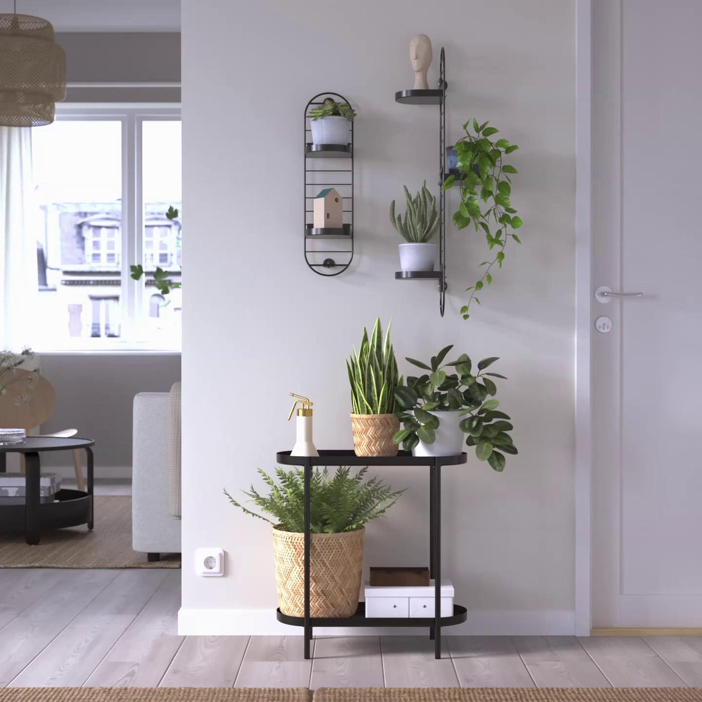 SKUGGRÖNA wall-mounted plant stand, black, 30 ¾