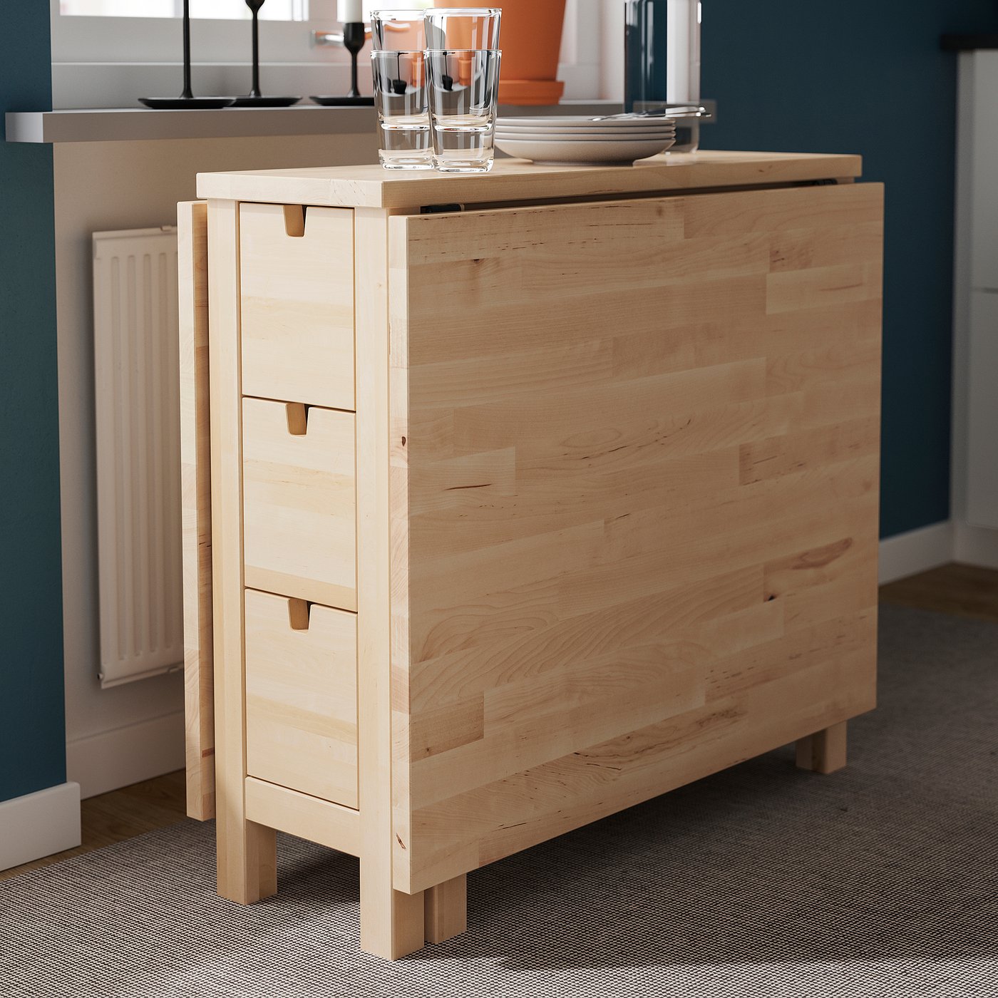 NORDEN gateleg table, birch, 101/4/35/597/8x311/2