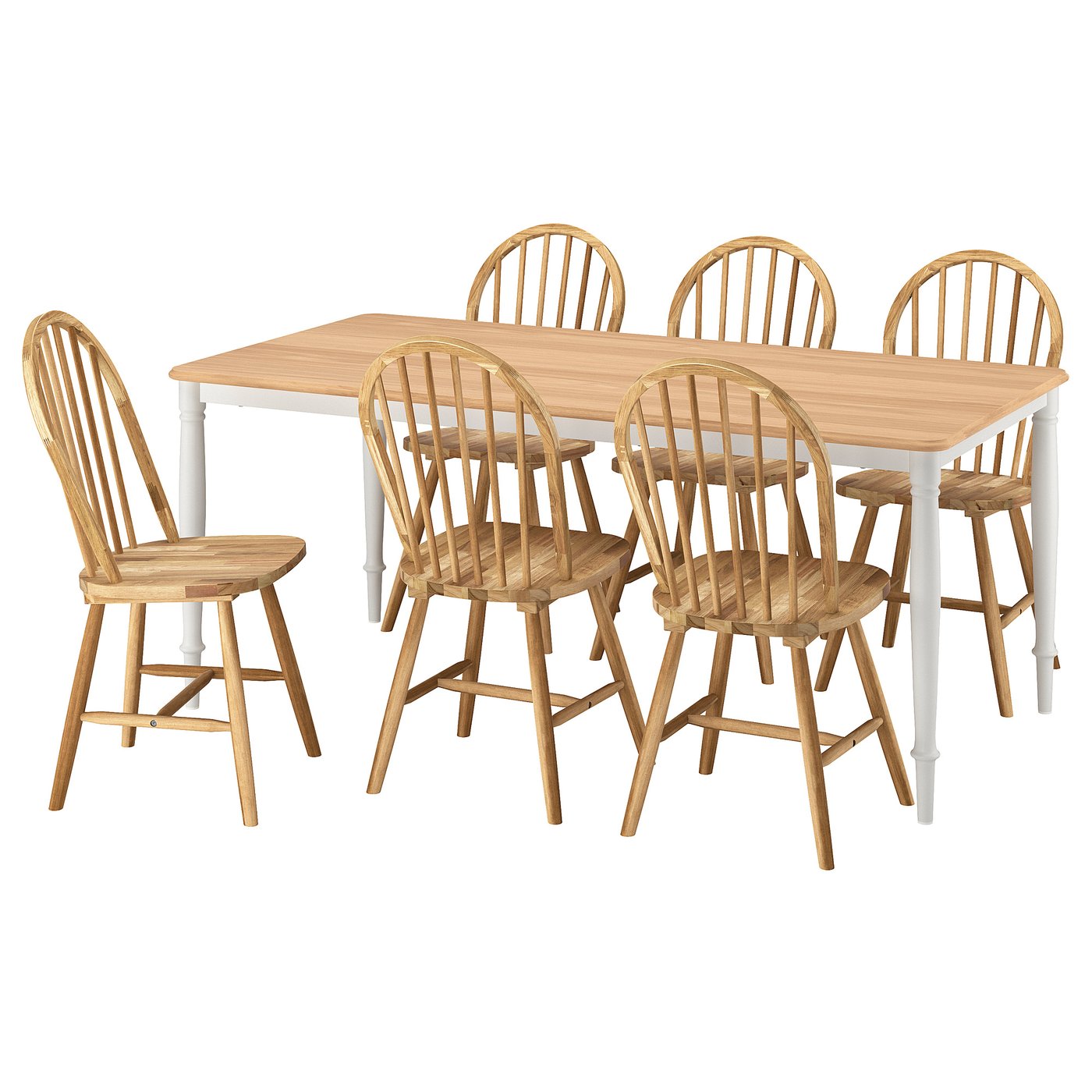 DANDERYD / SKOGSTA table and 6 chairs, oak veneer white/acacia