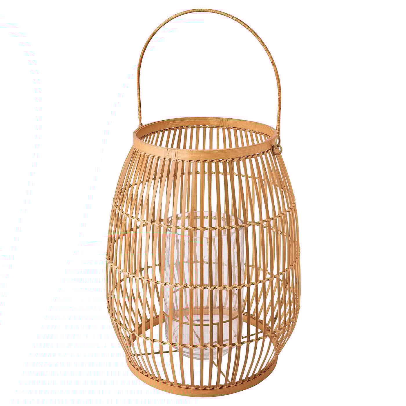 HÖVISK lantern for block candle, handmade bamboo, 14