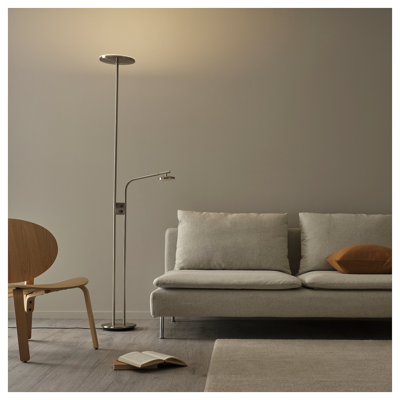 ISJAKT LED floor uplighter/reading lamp, dimmable/nickel plated