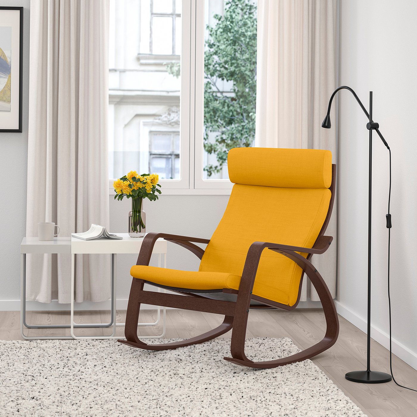 IKEA ポエング イエロー×ブラウン POÄNG armchair, brown/Skiftebo