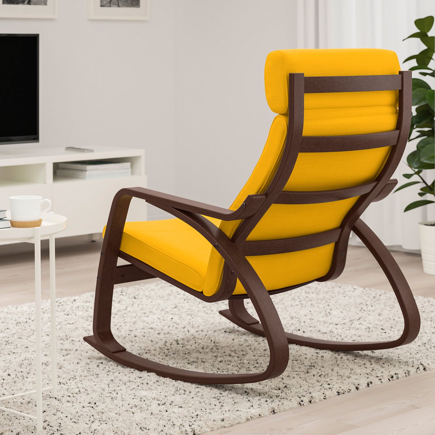 POÄNG rocking chair, brown/Skiftebo yellow - IKEA