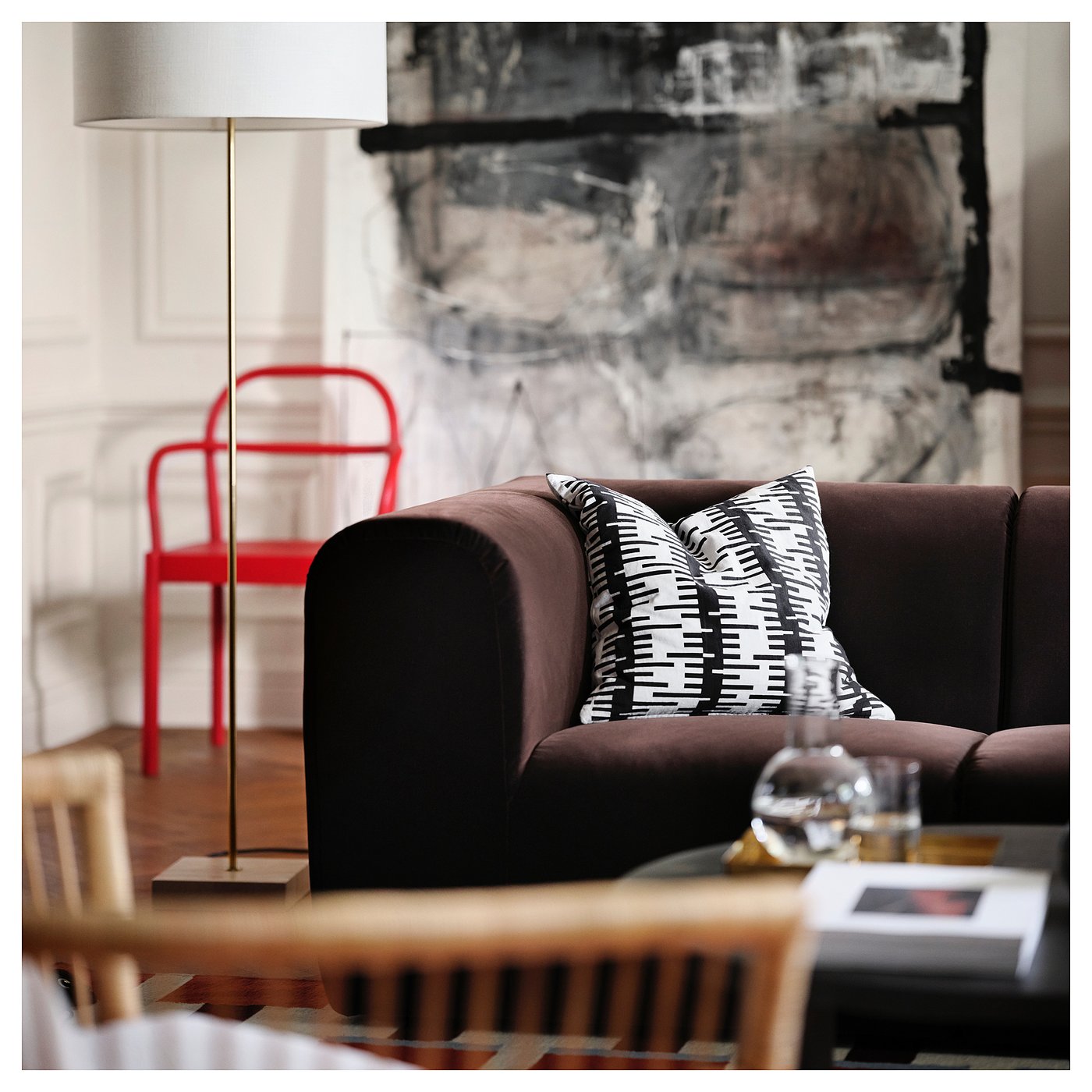 STOCKHOLM 2025 floor lamp, white textile/brass plated, 63