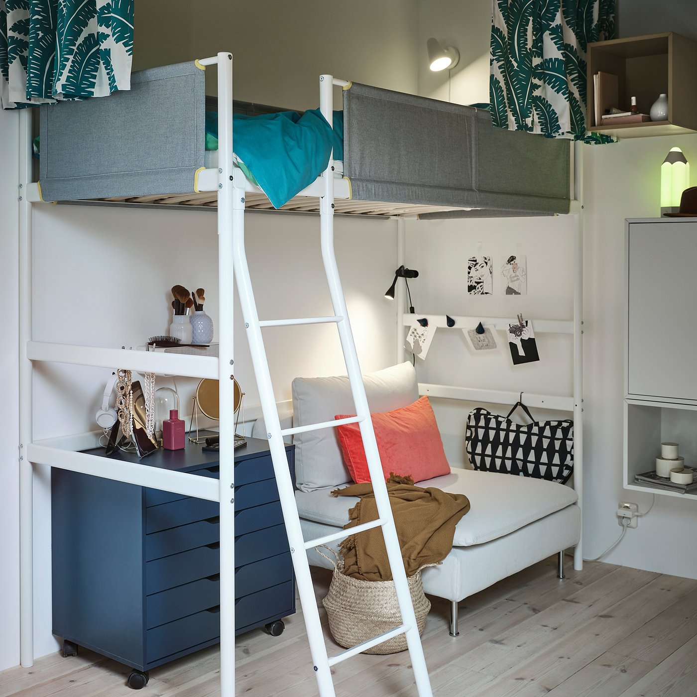 VITVAL loft bed frame, white/light gray, Twin - IKEA