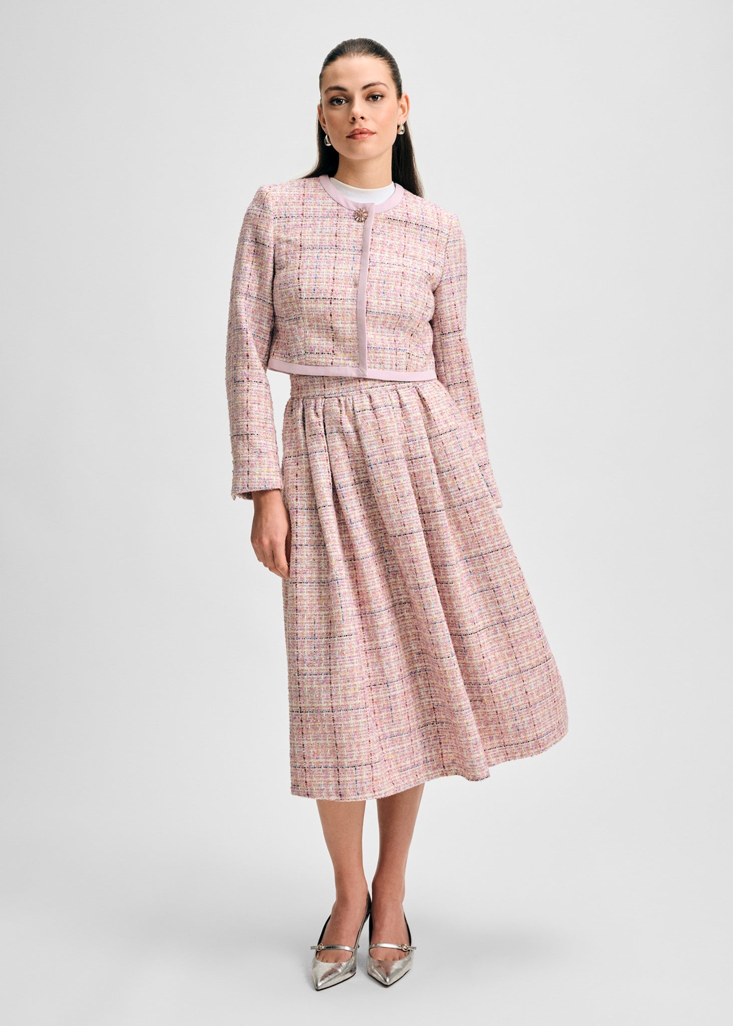 Cropped Tweed Jacket with Broach Button | Isaac Mizrahi