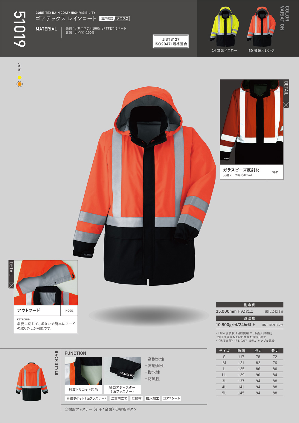 51019 《クラス2》ゴアテックス®レインコート（高視認タイプ） | 溶接