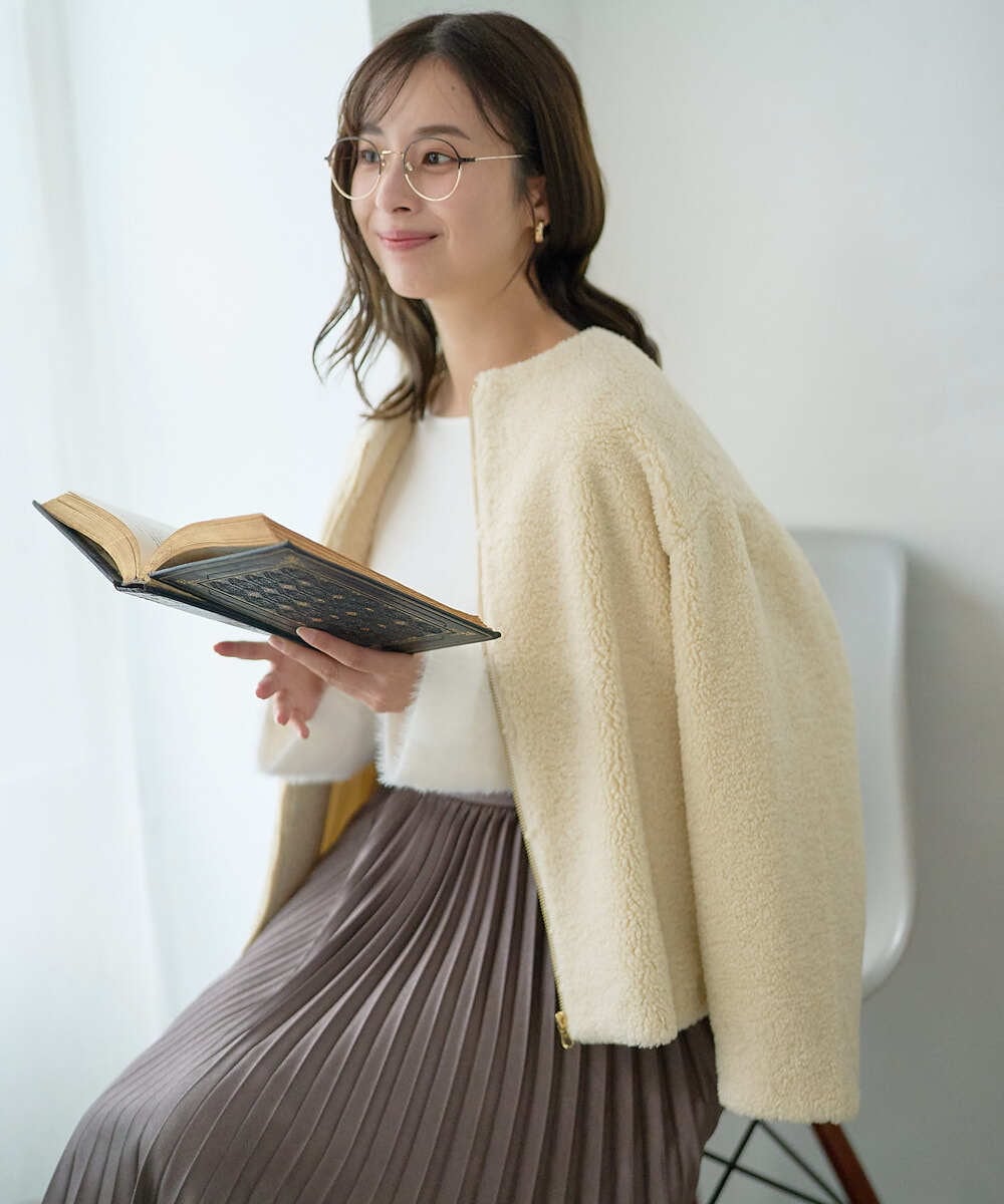 小さいサイズ】ノーカラーボアブルゾン/洗える(その他のコート