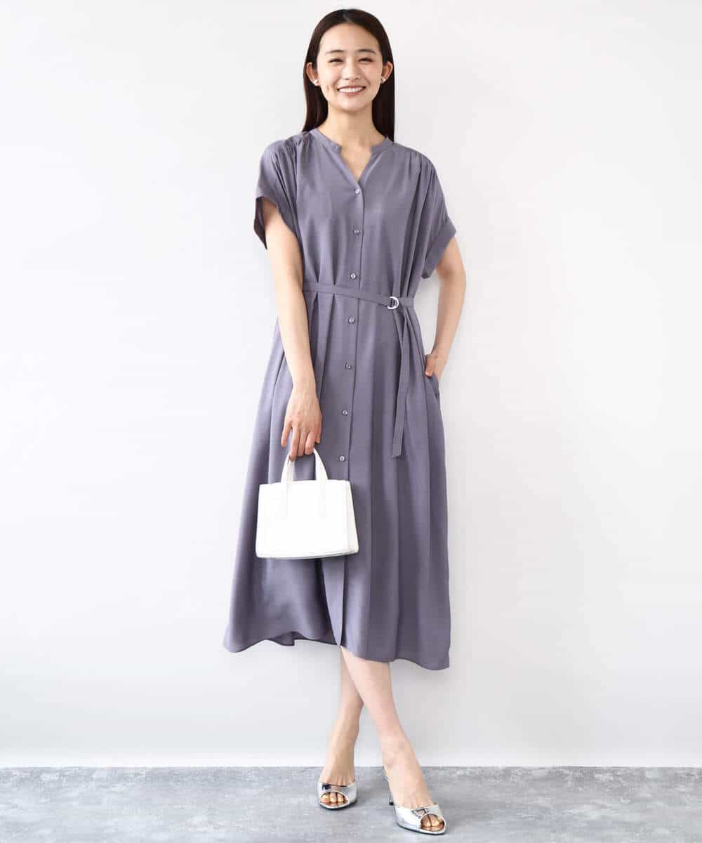 ベルト付きキーネックワンピース/洗える(ワンピース) | MK MICHEL