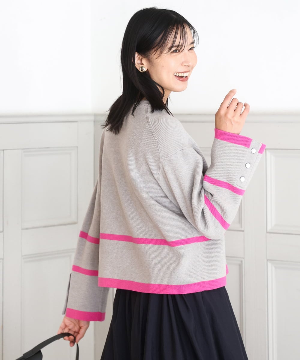 配色ライン片畦編みニット/洗える(ニット・セーター) | MK MICHEL