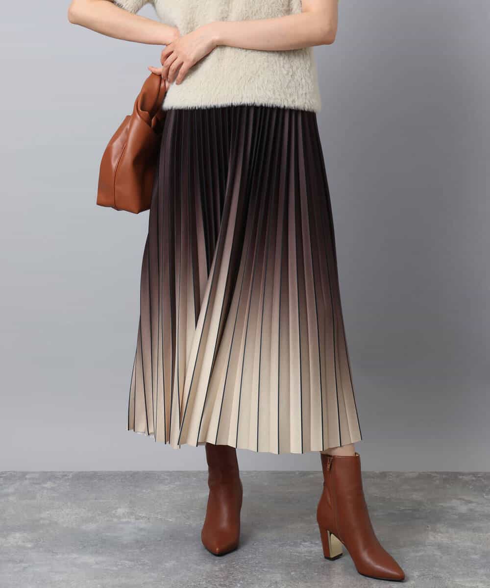 グラデーションデザインニットプリーツスカート/洗える(ロング・マキシ