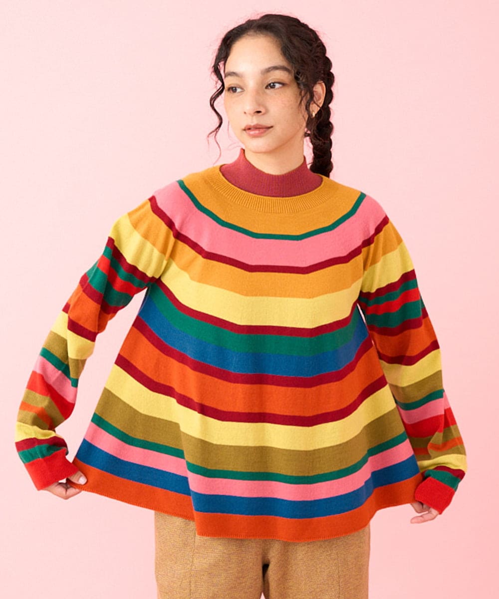 日本製】ホールガーメント マルチボーダーニットプルオーバー(ニット