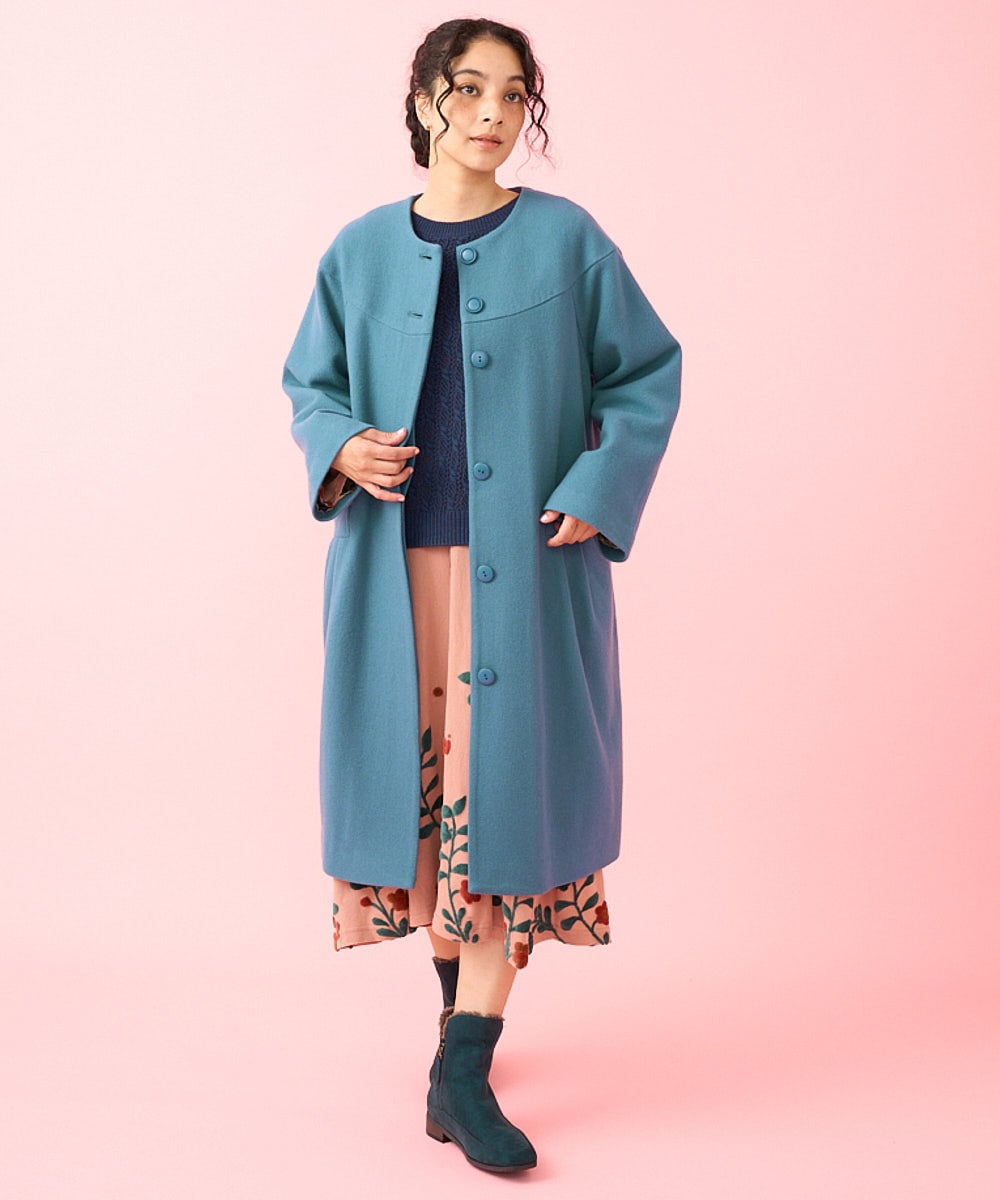 メルトン ノーカラーロングコート(ノーカラーコート) | Jocomomola