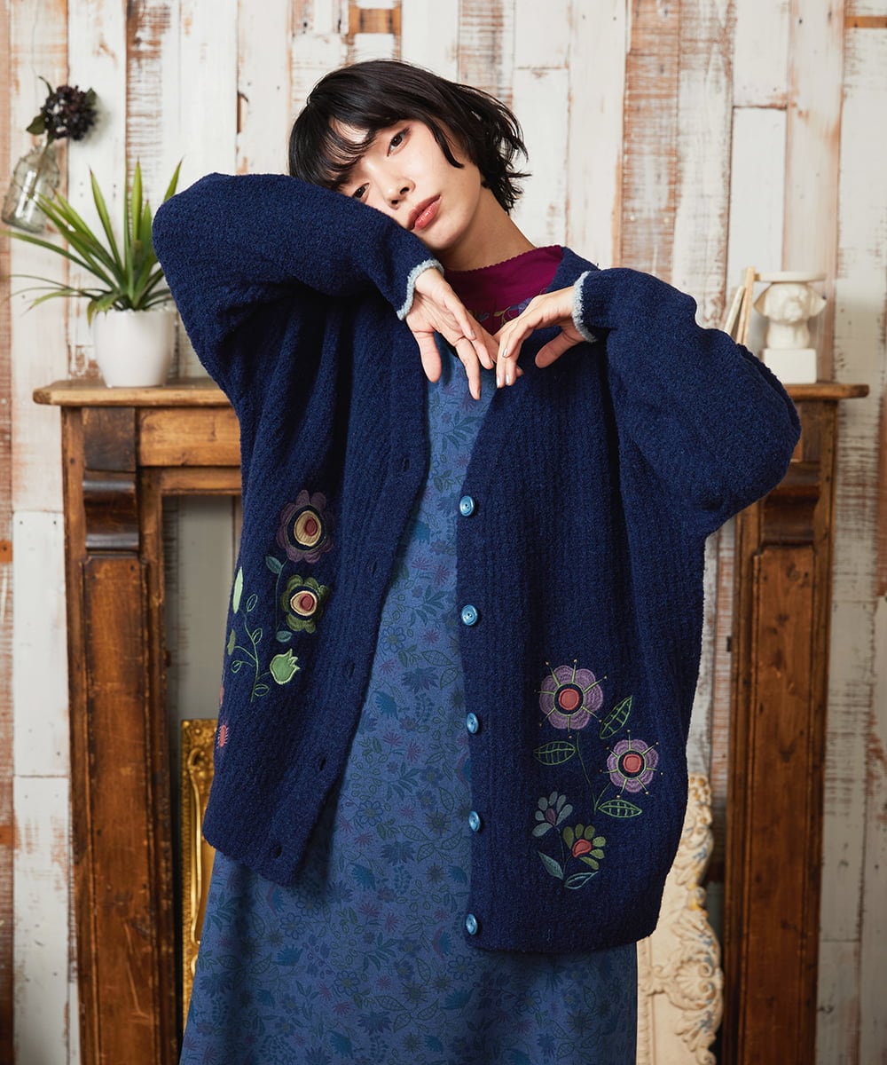Calle de Bordadores フラワーモチーフニットカーディガン
