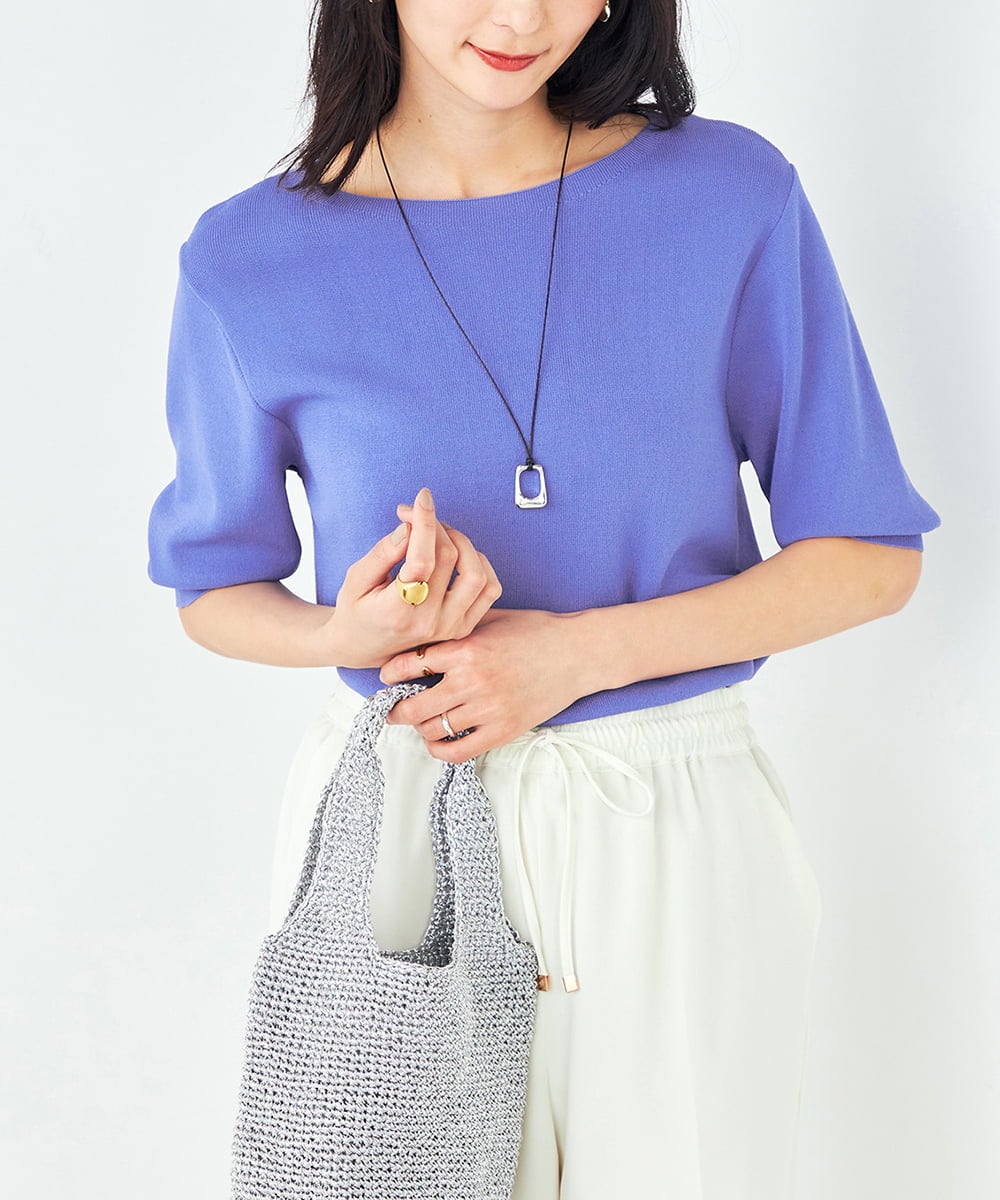 接触冷感/UVカット/洗える】ボートネックハーフスリーブ美ラクるサマー