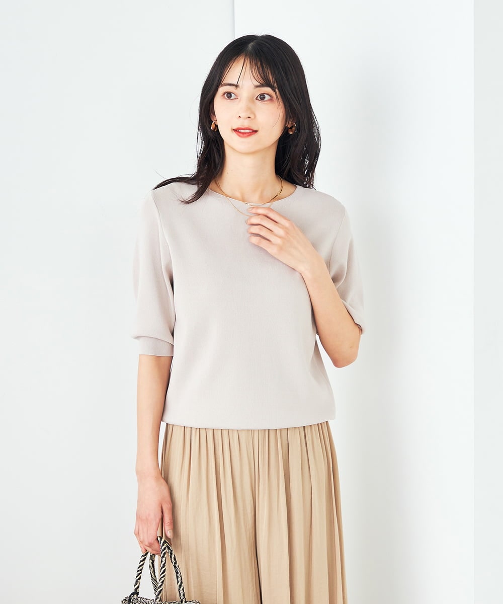 接触冷感/UVカット/洗える】ボートネックハーフスリーブ美ラクるサマー