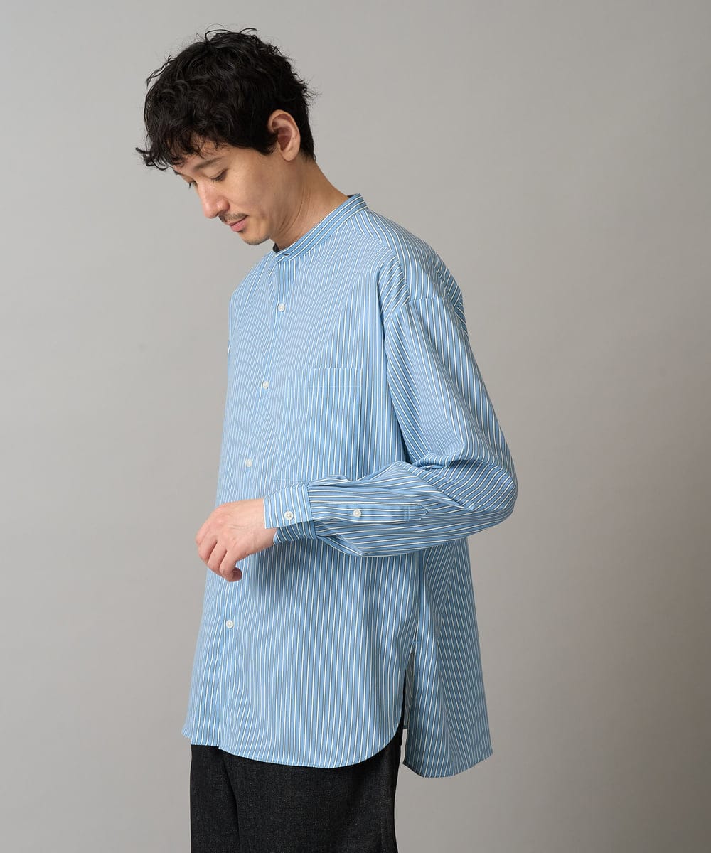 イージーケア/ストレッチ】ストライププリントバンドカラーシャツ