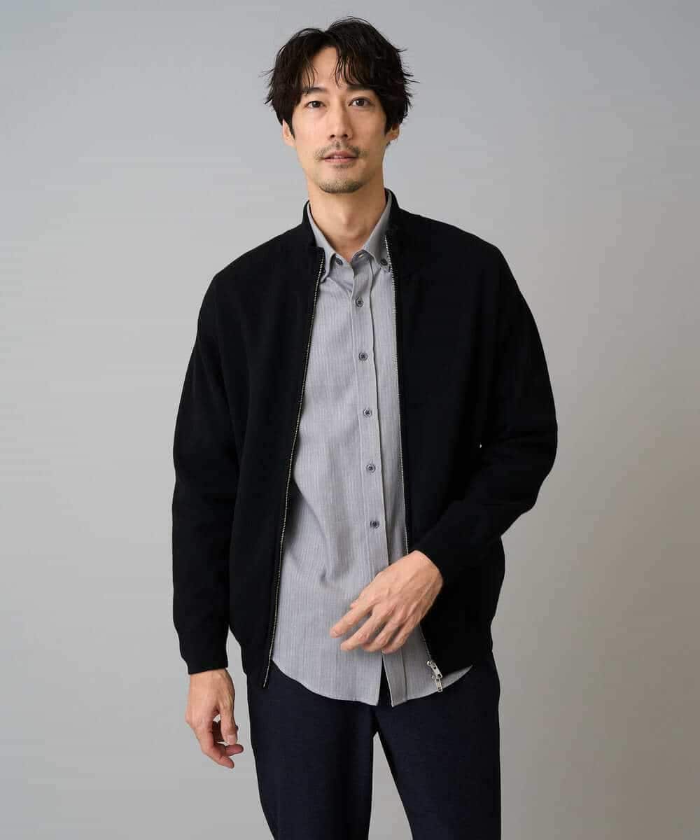 洗濯機で洗える】ダブルフェイスニットスタンドジップカーディガン