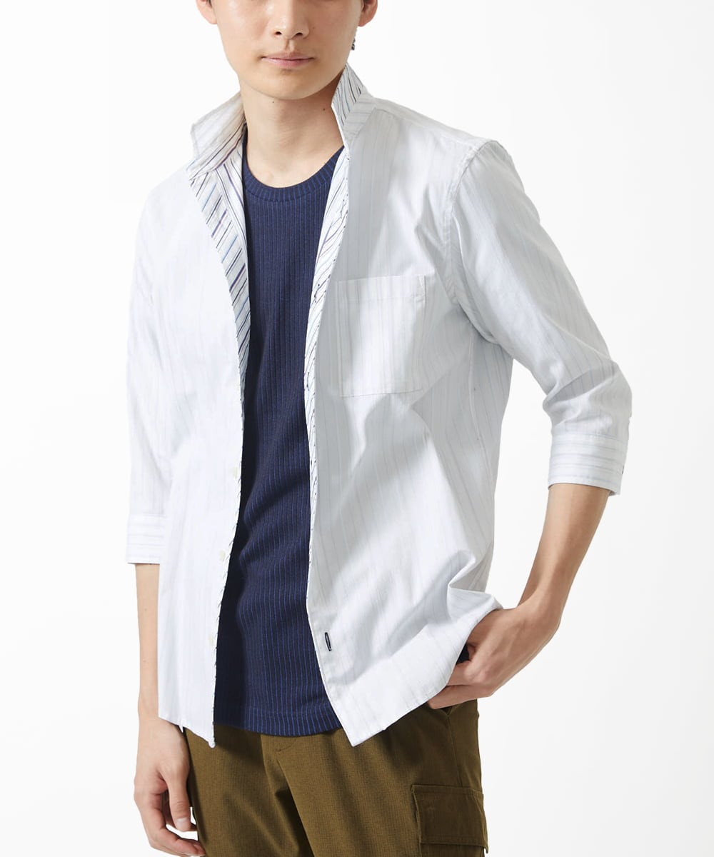 色・サイズ残りわずか】【洗える】ドビーリバーシブル七分袖シャツ