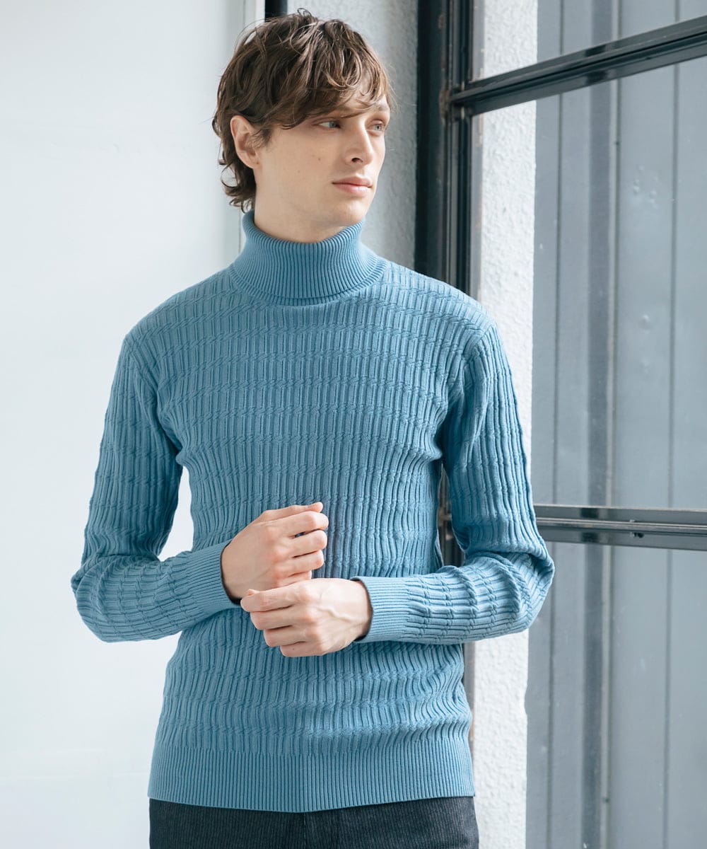 残りわずか/洗濯機で洗える】タートルニット/ステアストライプ(ニット