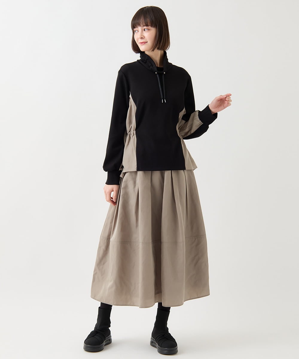 小さいサイズ/洗濯機で洗える】タックコクーンスカート(ミモレ丈