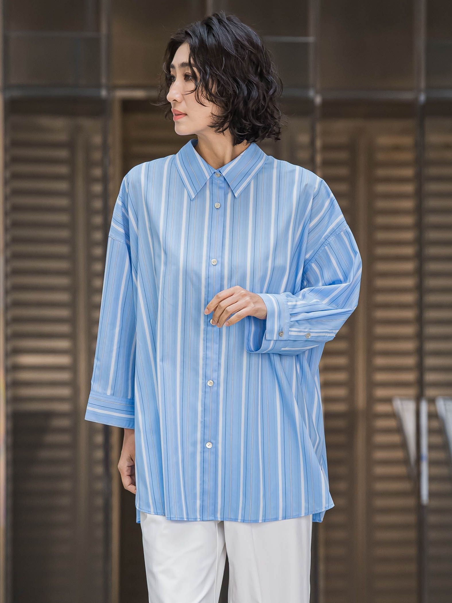 オーバーサイズストライプシャツ≪洗濯機で洗える≫ | la.f（ラ