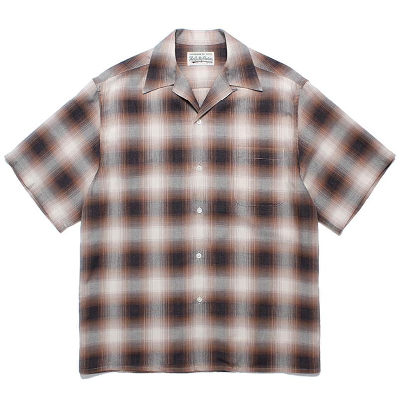 WACKO MARIA/OMBRE CHECK OPEN COLLAR SHIRT（BROWN）［オンブレ