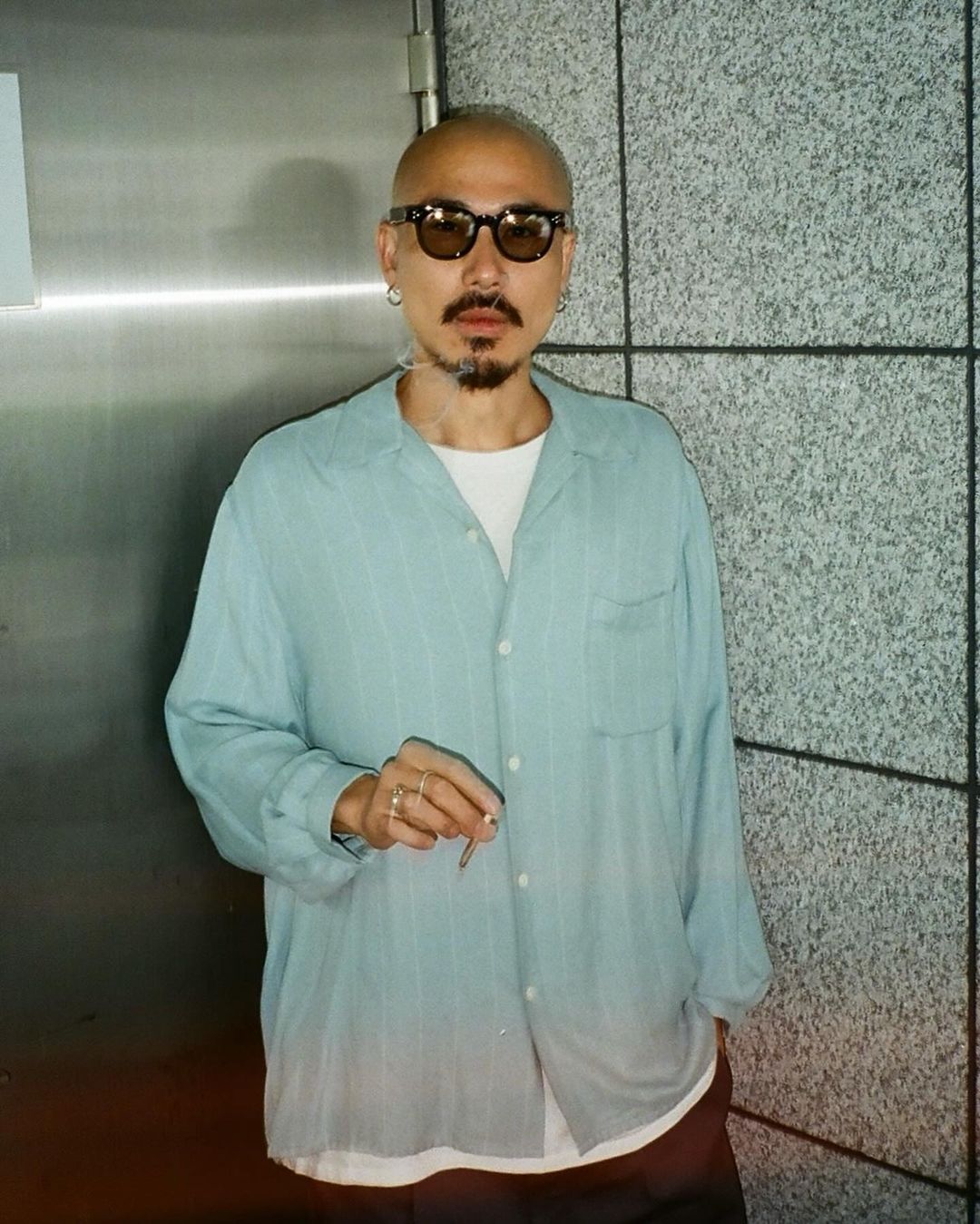 WACKO MARIA/STRIPED OPEN COLLAR SHIRT（MINT）［ストライプオープン