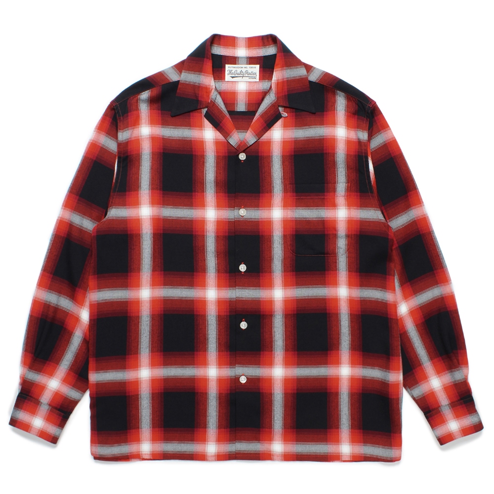 WACKO MARIA/OMBRE CHECK OPEN COLLAR SHIRT（RED）［オンブレチェック
