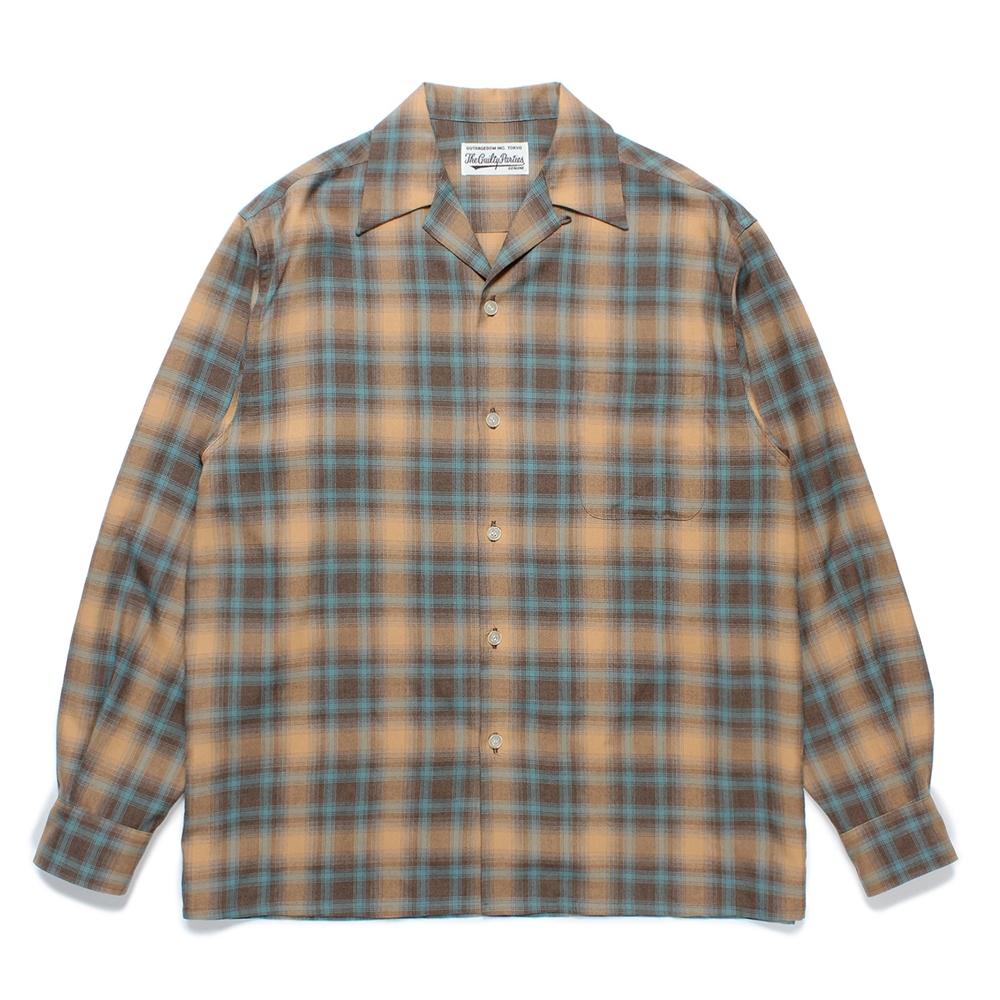 WACKO MARIA/OMBRE CHECK OPEN COLLAR SHIRT（BROWN）［オンブレ