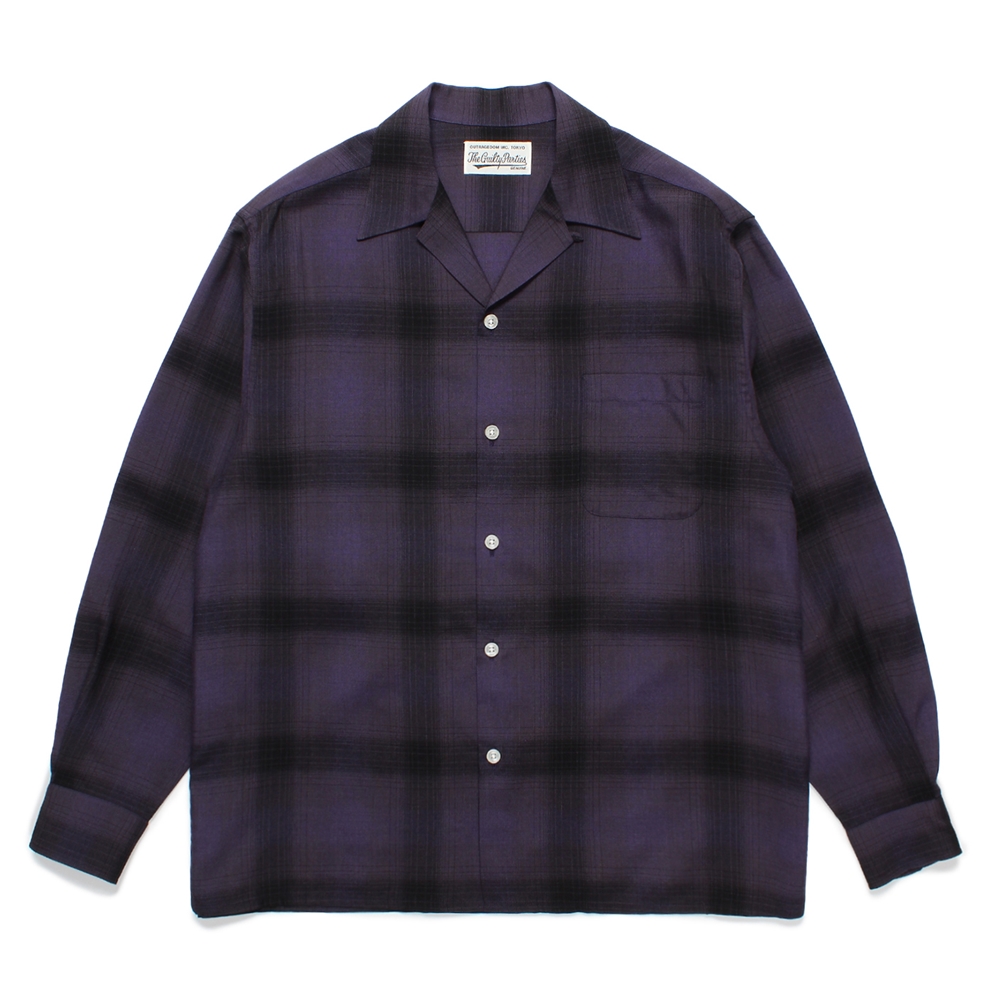 WACKO MARIA/OMBRE CHECK OPEN COLLAR SHIRT（PURPLE）［オンブレ