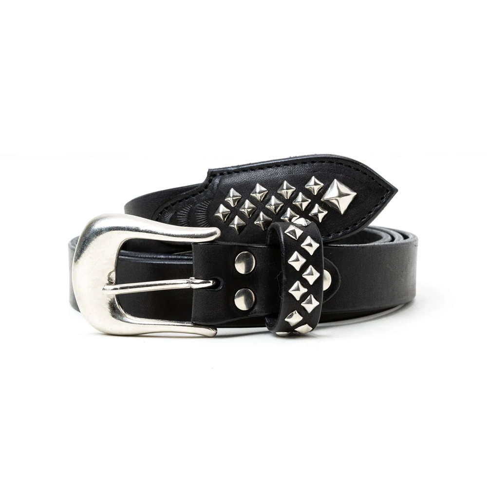 CALEE/STUDS LEATHER NARROW BELT ＜TYPE B＞（BLACK）［レザーナロー
