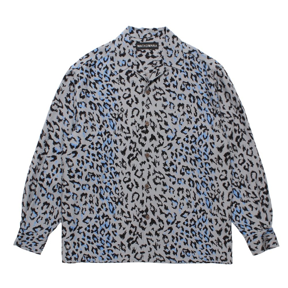 WACKO MARIA/LEOPARD OPEN COLLAR SHIRT（GRAY）［レオパードオープン