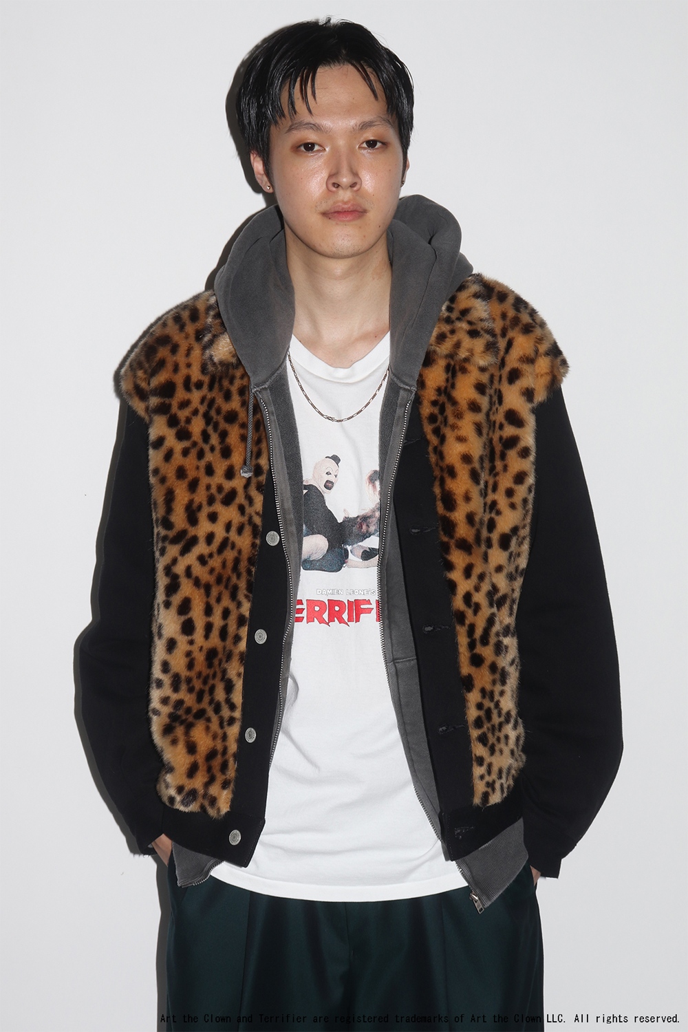 WACKO MARIA/FAUX LEOPARD FUR DENIM GRIZZLY JACKET（BLACK