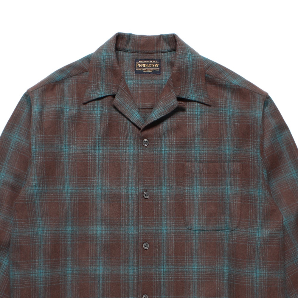 WACKO MARIA/PENDLETON / WOOL OMBRE CHECK OPEN COLLAR SHIRT（BROWN