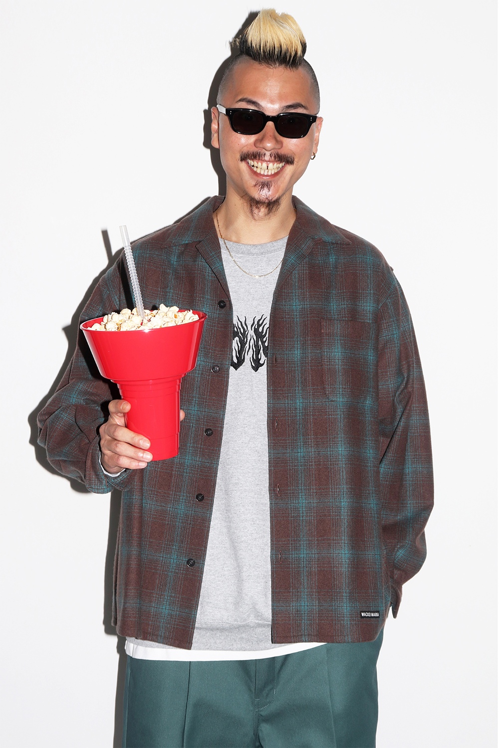 WACKO MARIA/PENDLETON / WOOL OMBRE CHECK OPEN COLLAR SHIRT（BROWN