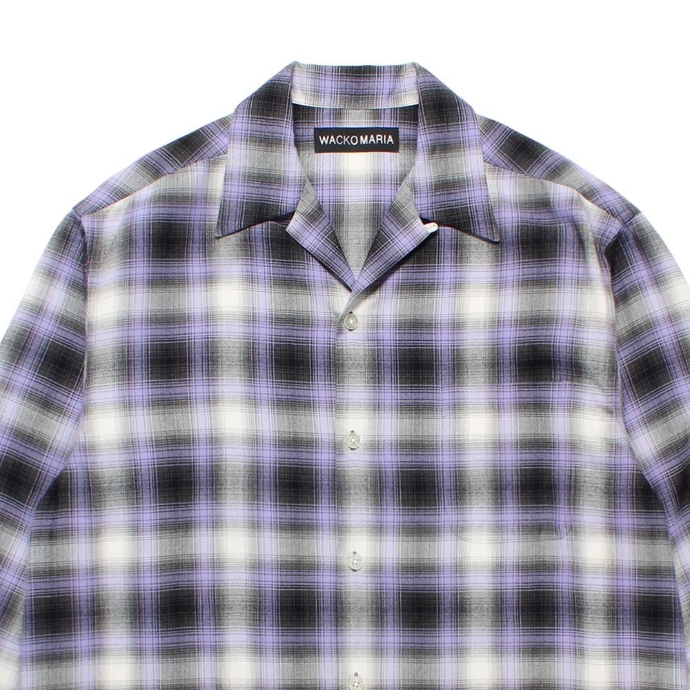 WACKO MARIA/OMBRE CHECK OPEN COLLAR SHIRT（PURPLE）［オンブレ