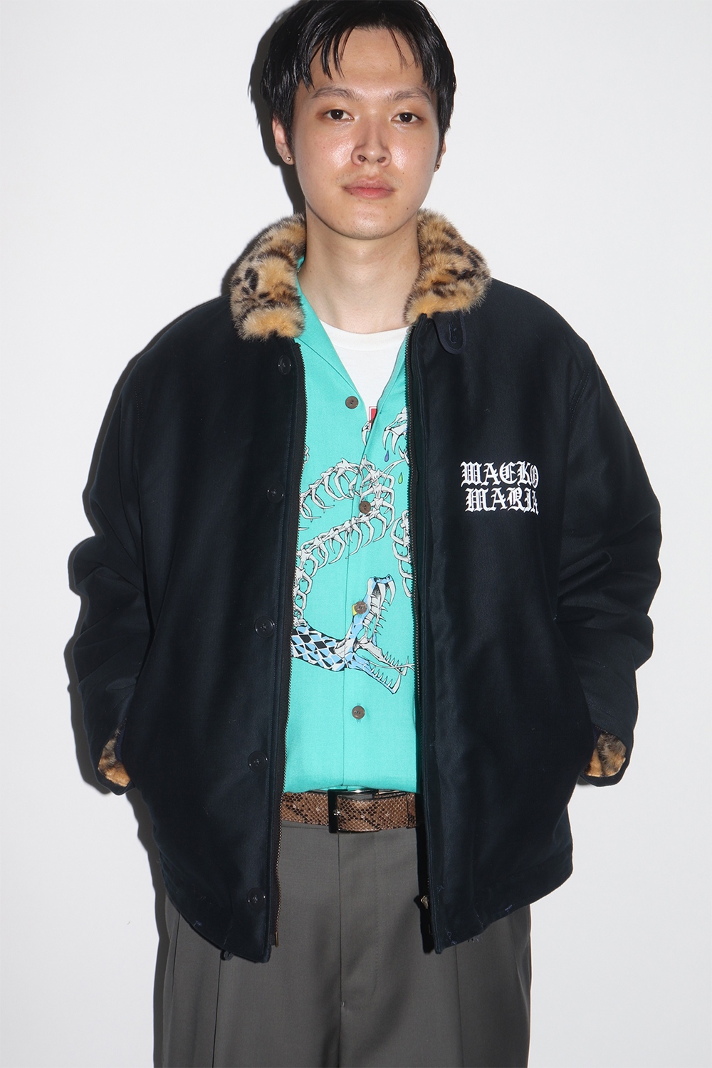 WACKO MARIA/LEOPARD FAUX FUR N-1 DECK JACKET（BLACK）［レオパード