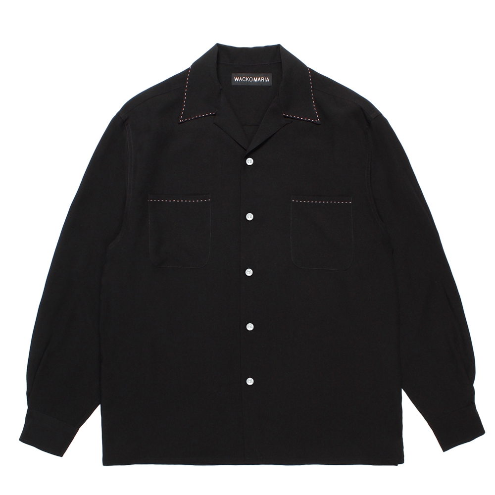 WACKO MARIA/50'S OPEN COLLAR SHIRT（BLACK）［ピンポイントステッチ