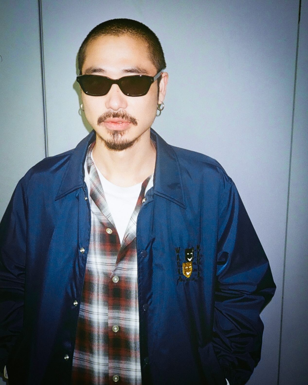 WACKO MARIA/OMBRE CHECK OPEN COLLAR SHIRT（BROWN）［オンブレ